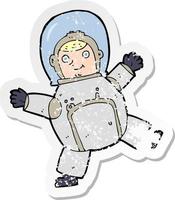 retro noodlijdende sticker van een cartoon-astronaut vector