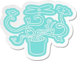 cartoon sticker van een bloem plant vector