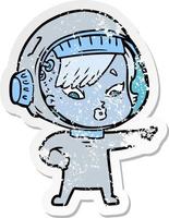 verontruste sticker van een cartoon-astronautvrouw vector