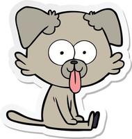 sticker van een cartoon zittende hond met uitgestoken tong vector