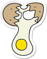 sticker van een eigenzinnige, met de hand getekende cartoon gebarsten ei vector