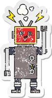 verontruste sticker van een schattige cartoon gekke robot vector