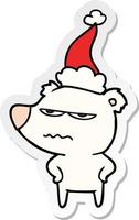 boze beer polar sticker cartoon van een dragende kerstmuts vector