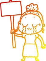 warme gradiëntlijntekening cartoon oude vrouw die huilt terwijl ze protesteert vector