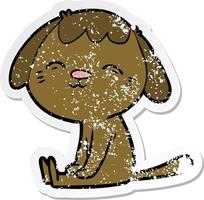 verontruste sticker van een happy cartoon hond zittend vector