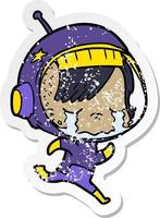 verontruste sticker van een cartoon huilend astronautenmeisje vector