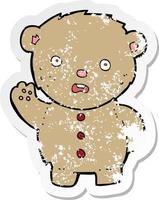 retro noodlijdende sticker van een cartoon ongelukkige teddybeer vector