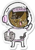 verontruste sticker van een cartoon-astronautvrouw vector