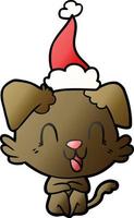 lachende gradiëntcartoon van een hond met een kerstmuts vector