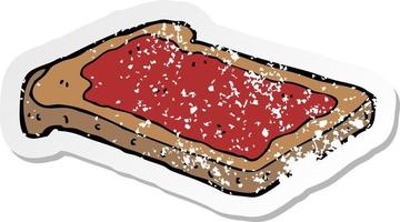 retro noodlijdende sticker van een cartoonjam op toast vector