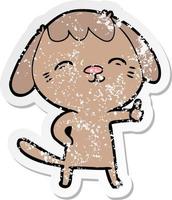 verontruste sticker van een happy cartoon hond die duimen omhoog tekent vector