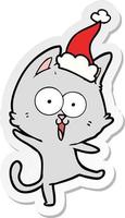 grappige sticker cartoon van een kat met een kerstmuts vector