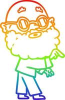 regenbooggradiënt lijntekening cartoon nieuwsgierige man met baard en bril vector