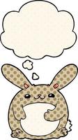 cartoon konijn en gedachte bel in stripboekstijl vector