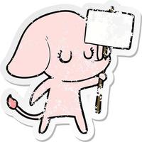 verontruste sticker van een schattige cartoonolifant vector