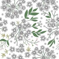 vector bloemen naadloze achtergrond met kleine witte bloemen. platte trendy illustratie met alsem, bladeren, takken. herhalend patroon met bosbosplanten.