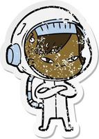 verontruste sticker van een cartoon-astronautvrouw vector