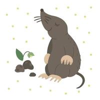 vector hand getekende plat zittende mol. grappig bosdier. schattige bos dierlijke illustratie voor kinderen ontwerp, print, briefpapier