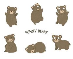 vector set cartoon stijl platte grappige beren in verschillende poses. schattige illustratie van bosdieren