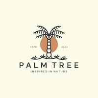 palmboom met lineaire stijl logo pictogram sjabloonontwerp. zon, kokospalm vectorillustratie vector