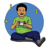 een zwart kind dat spelletjes speelt in vectorillustratieontwerp vector