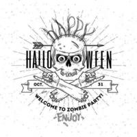 Halloween poster met zombie hoofd en hand - lijn kunst vectorillustratie vector