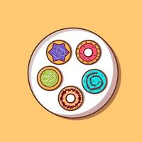 kleurrijke donuts op witte plaat voor menurestaurantpictogram vector