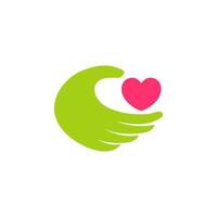 liefde zorg logo ontwerpsjabloon. hand met liefde vorm illustratie vector