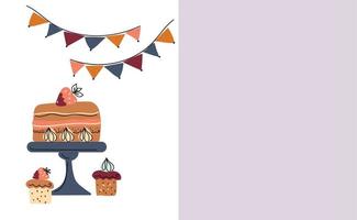 afternoon tea stand set met cakejes, koffiehuis iconen van desserts. vector