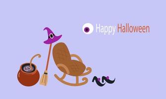 vector banner schattig halloween, spoken, zombie oog, pompoen, spinnen. doodle collectie met decoraties voor de feestdagen. grappige halloween-wenskaart.