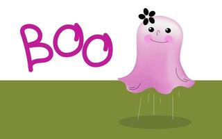 Halloween-banner voor kinderen. roze kawaii schattig grappig gelukkig spook, geïsoleerde platte cartoon vectorillustratie. vector