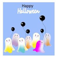 vector halloween poster wiih schattige boo, platte cartoon vectorillustratie