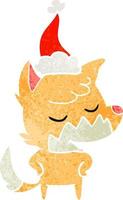 vriendelijke retro cartoon van een vos met een kerstmuts vector