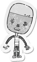 retro noodlijdende sticker van een cartoon droevige robot vector