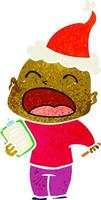 retro cartoon van een schreeuwende kale man met een kerstmuts vector
