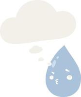 cartoon schattige regendruppel en gedachte bel in retro stijl vector