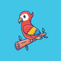 schattige cartoon papegaai op een tak in vectorillustratie vector