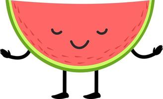 schattig stripfiguur watermeloen segment met grappig gezicht. gelukkige emoji zomer vector