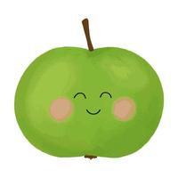 groene appel, kawaiifruit, schattige groene appel met een gezicht, fruitemoties. schattig personage in stripstijl vector