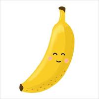 weba happy bananenfruit met een schattig kawaii gezicht, een grappig vegetarisch karakter, een illustratie voor een kinderposter en een zomers t-shirt design vector