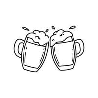 twee bierglazen met bier. schuim bier. oktoberfeest. vector illustration.doodle stijl.