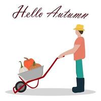 boer met kar vol pompoenen. Thanksgiving en Halloween vectorillustraties vector