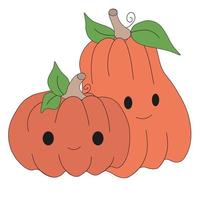 twee halloween pompoenen met gezichten. doodles halloween illustratie. vector