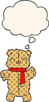cartoon teddybeer en gedachte bel in stripboekstijl vector