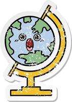 verontruste sticker van een schattige cartoonbol van de wereld vector