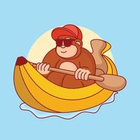aap bananenboot cartoon vector pictogram illustratie