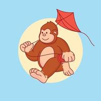 aap spelen met rode wouw cartoon vector pictogram illustratie