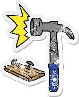 verontruste sticker cartoon doodle van een hamer en spijkers vector