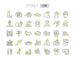 set van lineaire iconen van sydney vector