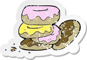 retro noodlijdende sticker van een cartoon stapel donuts vector